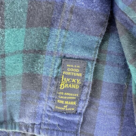 Lucky Brand & Co Blackwatch Plaid Long Sleeve Flannel Green Blue Men's M Retro - Picture 4 of 8